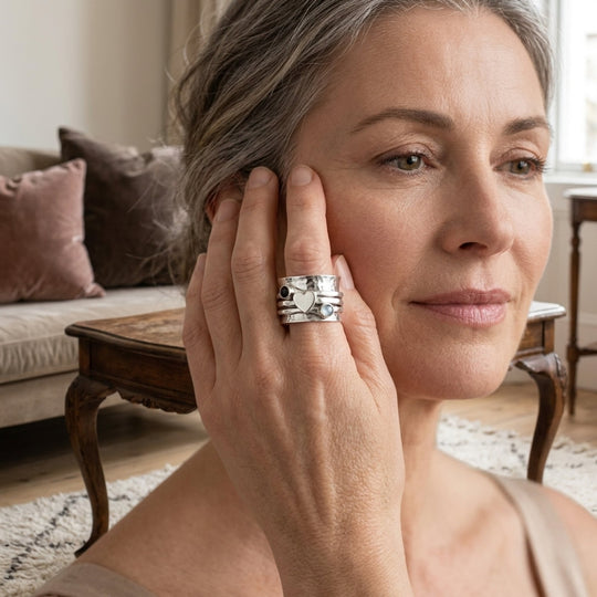 Silver Hammered Multi-Stone Spinner Ring