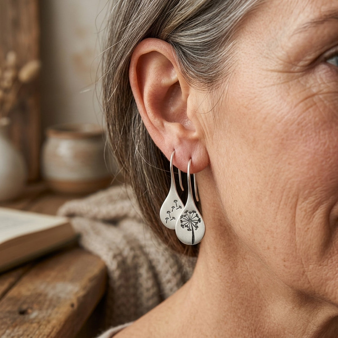 Sterling Silver Engraved Dandelion Drop Earrings