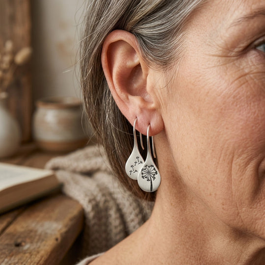 Sterling Silver Engraved Dandelion Drop Earrings