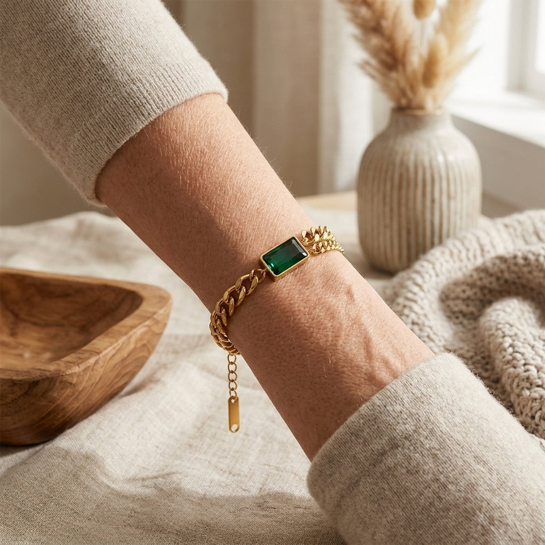Cuban Link Emerald Accent Bracelet