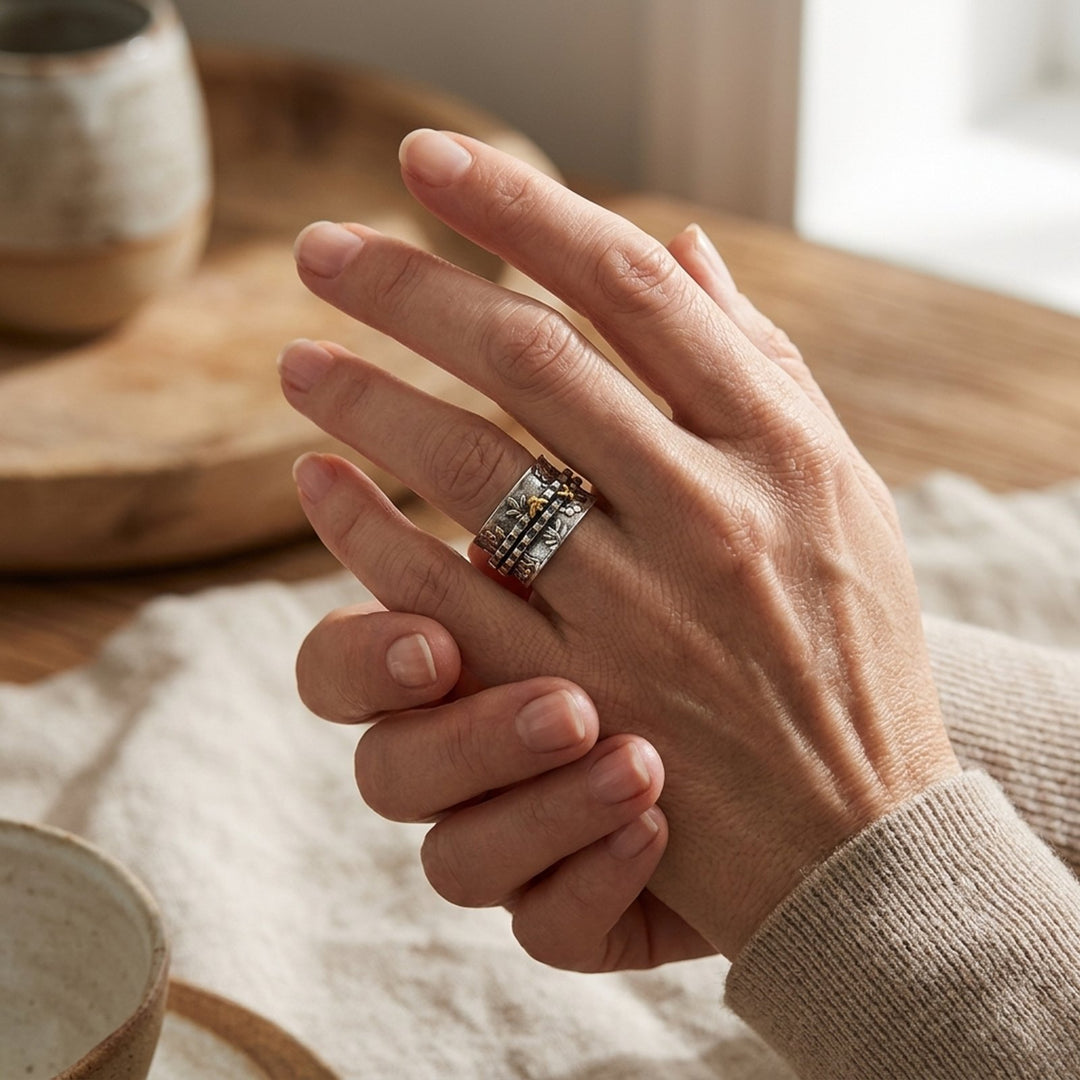 Floral Embossed Sterling Silver Ring