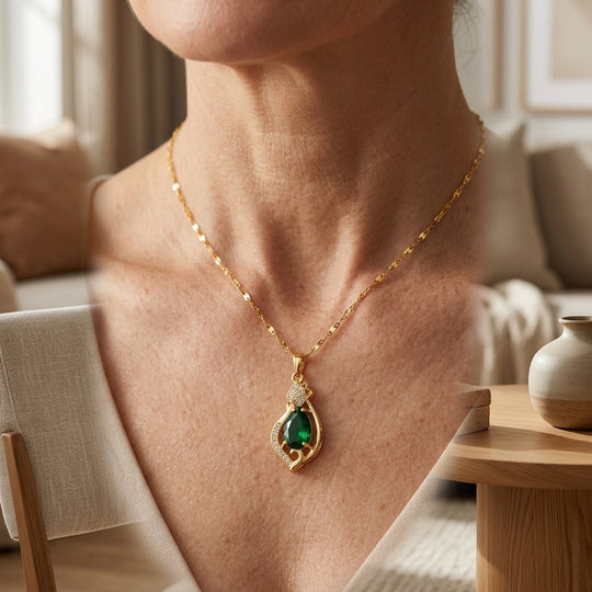 18K Gold Plated Emerald Teardrop Pendant