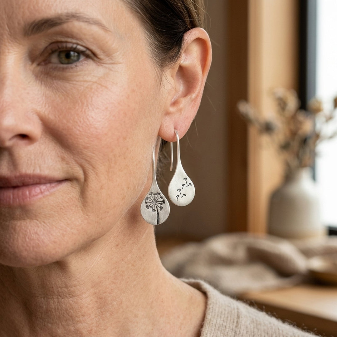 Sterling Silver Engraved Dandelion Drop Earrings