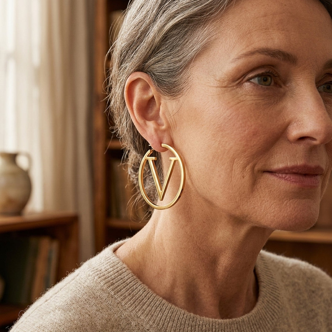 Polished Letter V Hoop Earrings