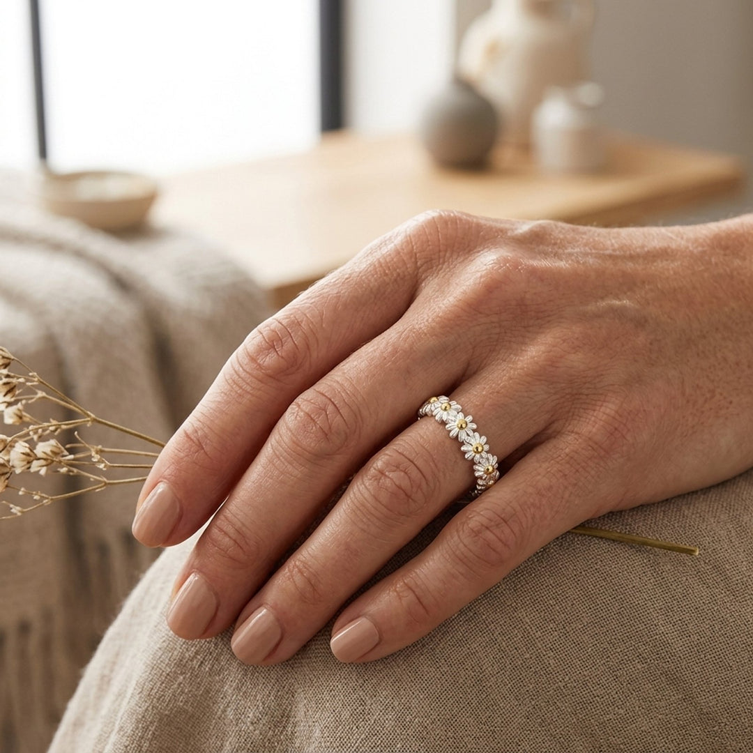 Adjustable Sterling Silver Daisy Eternity Band