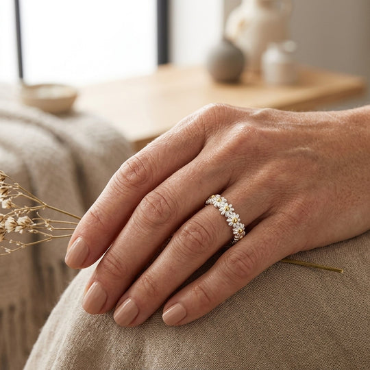 Adjustable Sterling Silver Daisy Eternity Band