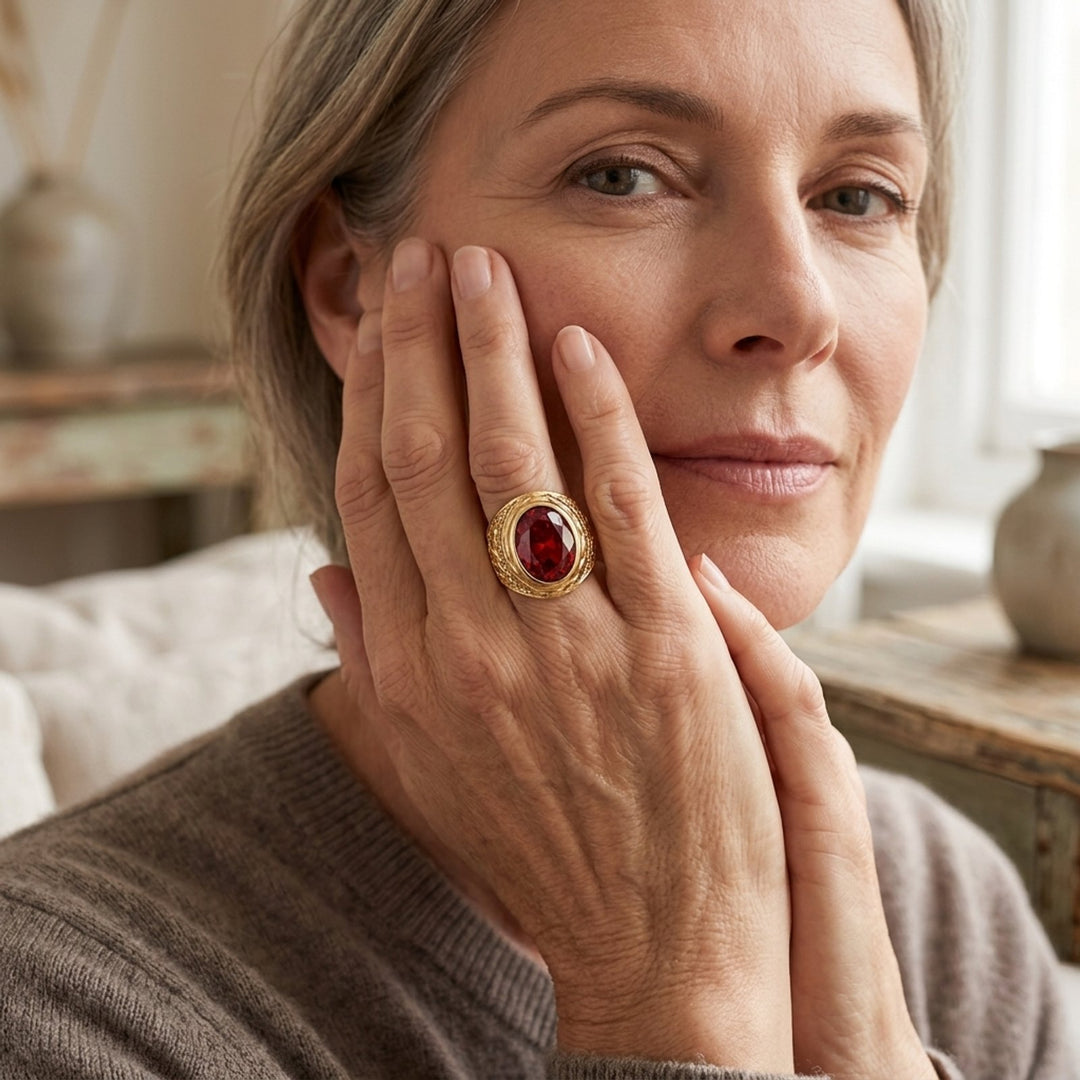 Engraved Gold Plated Gemstone Ring