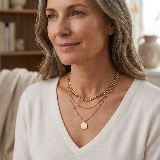 Layered Chain Disc Pendant Necklace
