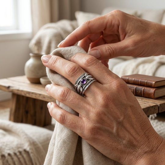 Sterling Silver Amethyst Feather Spinner Ring