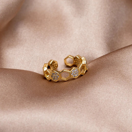 Hexagonal Pavé Open Band Ring