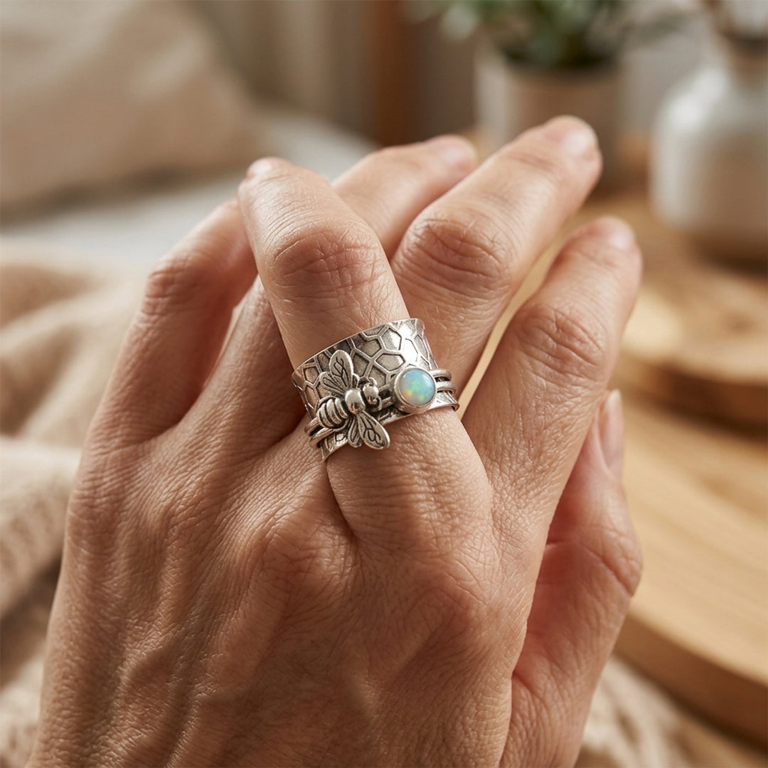 Sterling Silver Bee Opal Spinner Ring