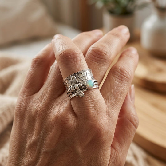 Sterling Silver Bee Opal Spinner Ring