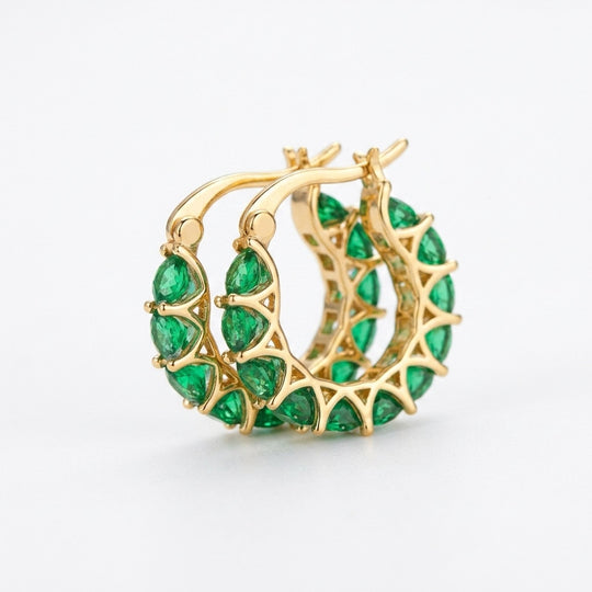Lattice Emerald Hoop Earrings