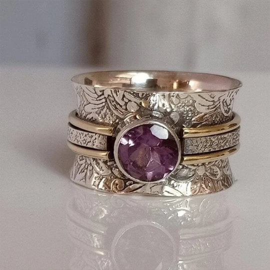 Textured Sterling Silver Purple Gemstone Spinner Ring