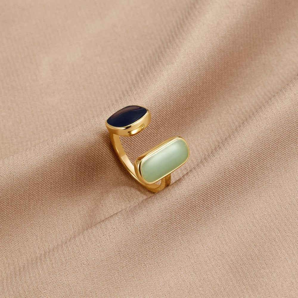 Dual Stone Gold-Plated Open Ring