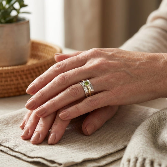 Bezel-Set Peridot Two-Tone Sterling Silver Ring