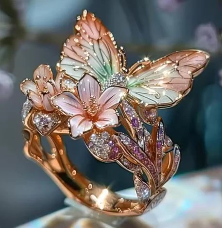 Gold Butterfly Floral Statement Ring