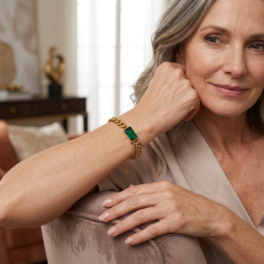 Cuban Link Emerald Accent Bracelet