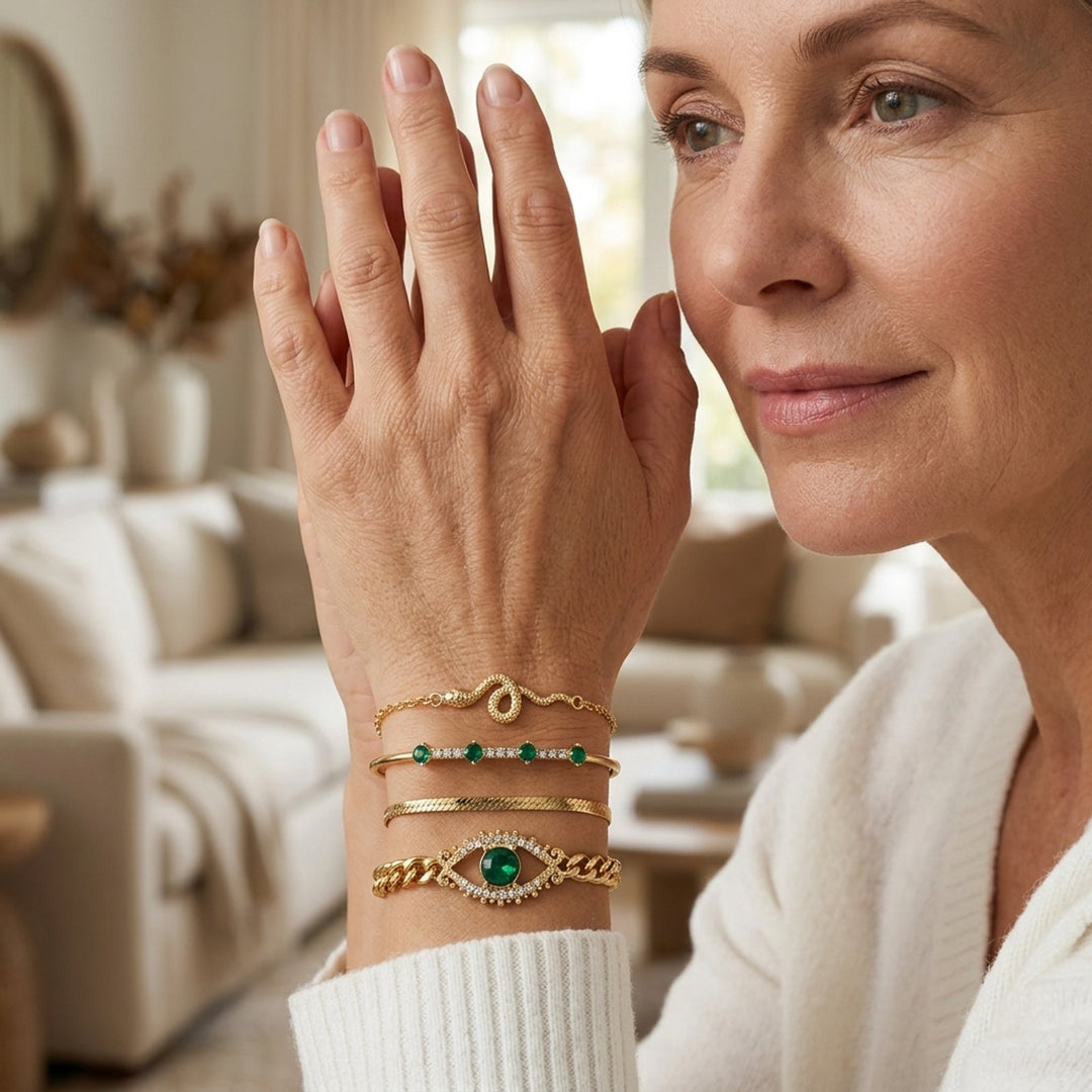 Gold-Plated Emerald Chain Bracelet Set