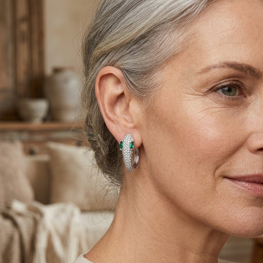 Sterling Silver Pavé Snake Hoop Earrings
