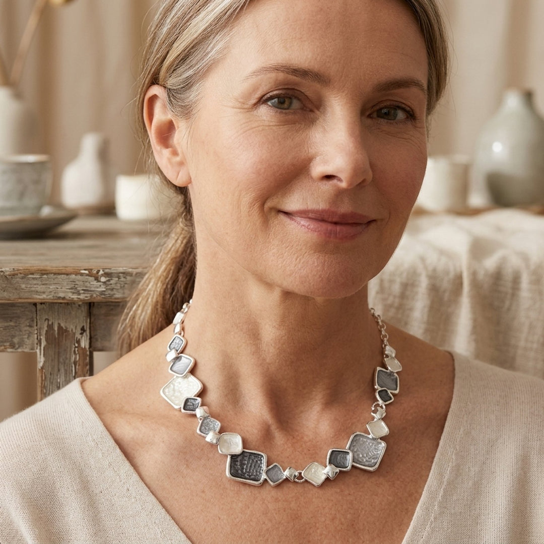 Sterling Silver Geometric Square Chain Jewelry Set