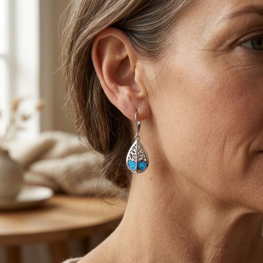 Sterling Silver Tree of Life Leverback Earrings