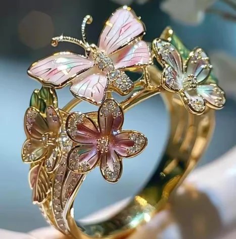 Gold Butterfly Floral Statement Ring