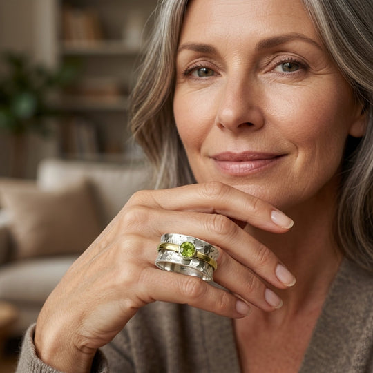 Bezel-Set Peridot Two-Tone Sterling Silver Ring