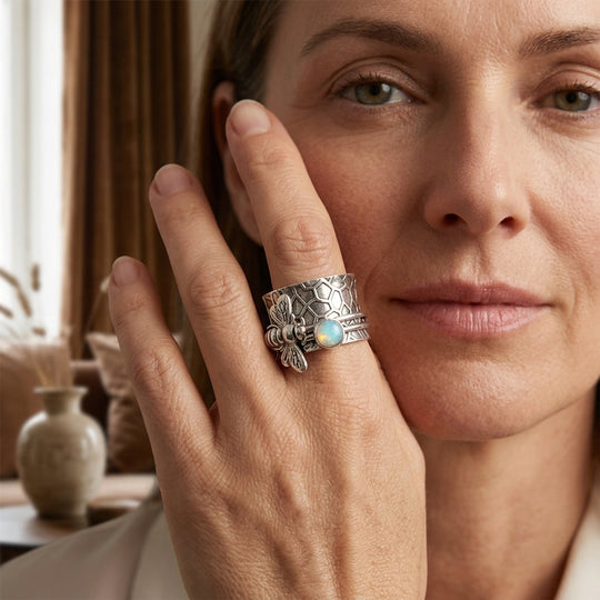 Sterling Silver Bee Opal Spinner Ring