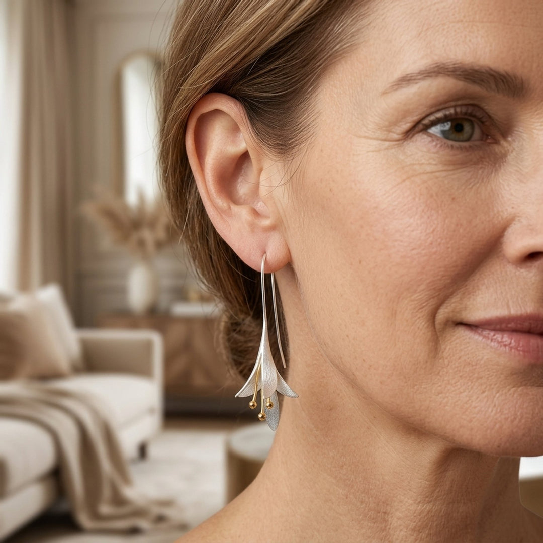 Sterling Silver Floral Drop Earrings