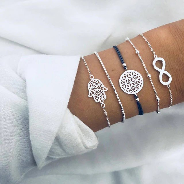 Multi-Chain Stone Beaded Bracelet Set