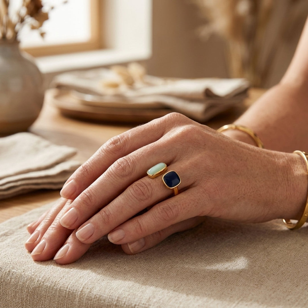 Dual Stone Gold-Plated Open Ring