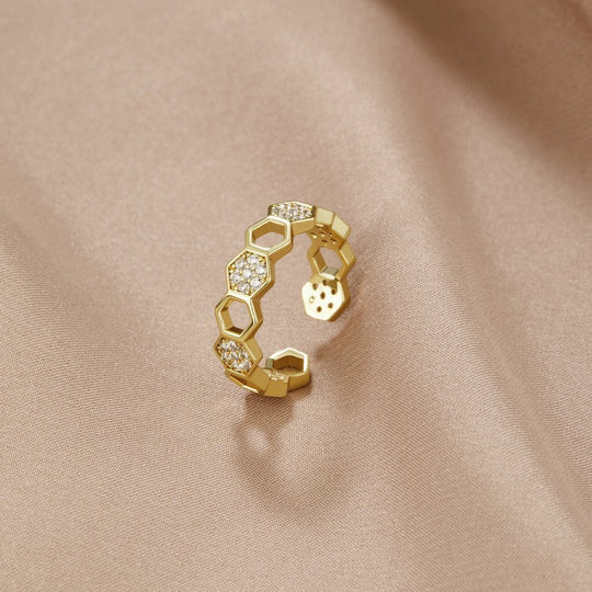 Hexagonal Pavé Open Band Ring