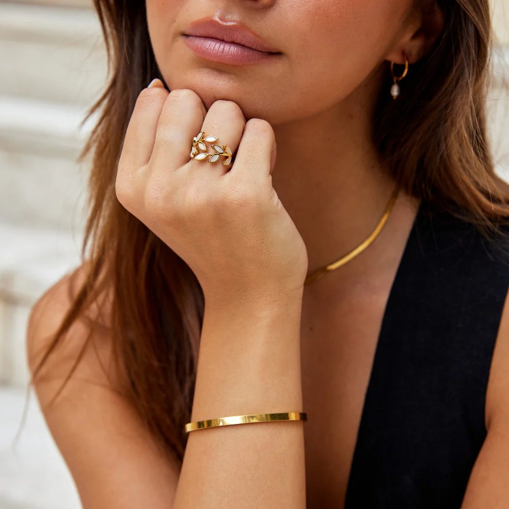 Adjustable Gold-Plated Leaf Wrap Ring