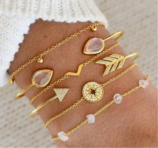 Multi-Chain Stone Beaded Bracelet Set