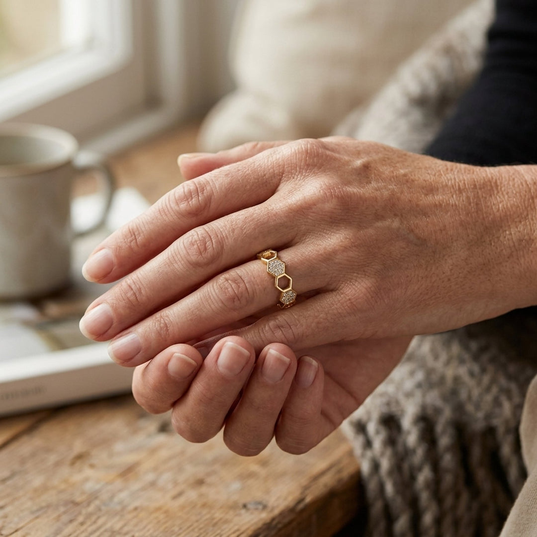Hexagonal Pavé Open Band Ring